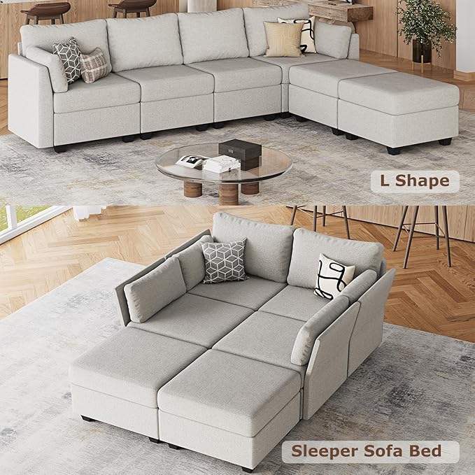 114.17" Modular Sectional Sofa, 6 Seat Sectional Couches with Storage, Memory Foam, Convertible Modular Couch for Living Room, U Shaped Comfy Modular Sofa with Chaise, Light Grey