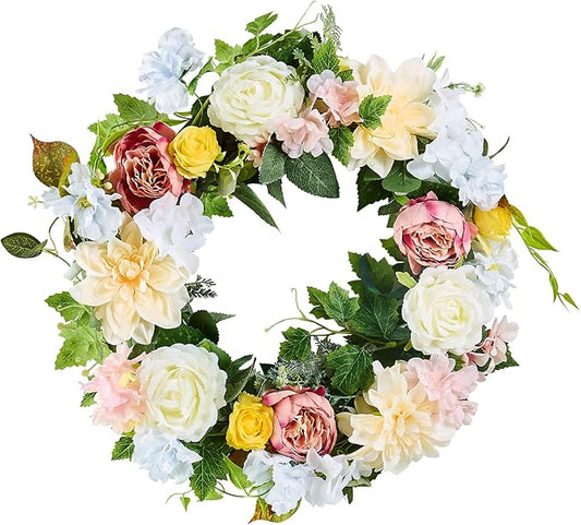VEVOR Spring Wreath for Front Door 24 Inch - Large Artificial Flower Wreath with Hydrangea & Peony, Year-Round All Season Outdoor Indoor Door Decor