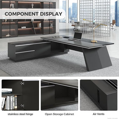L Shape Executive Desk with Drawers – Modern Large Office Desk for Home Office, Spacious Computer Workstation with Storage Cabinets, Black Finish (Black/Left, 87" L * 63" W * 30" H)