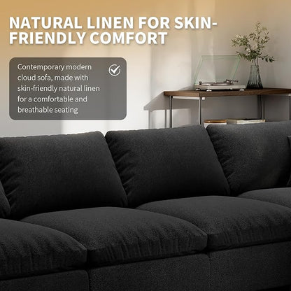 Linen Sleeper Sofa Bed,Modern Sectional Sofa Couch for Living Room,67 Inch Cloud Couches Cushion Covers Removable,Cozy Feather Down Sofa for Apartment Black
