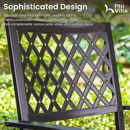 PHI VILLA Wrought Iron Patio Dining Chairs, Stackable Black Outdoor Patio Chairs Set of 4, Metal Patio Chairs, Support 300 LBS, Black