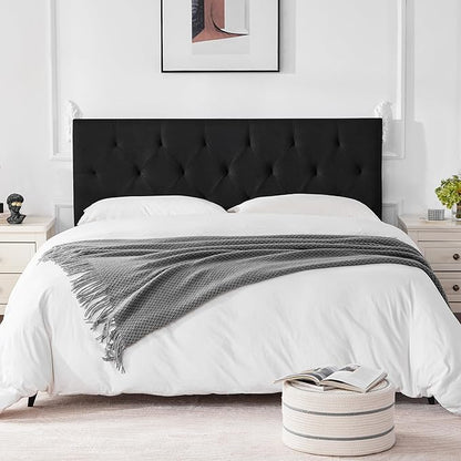 Linen Upholstered Headboard Twin Size, Diamond Tufting Solid Wood Twin XL Headboard Only, Adjustable Height from 37” to 51” Head Board, Dorm Bed Frame or Wall Mount Headboards, Black