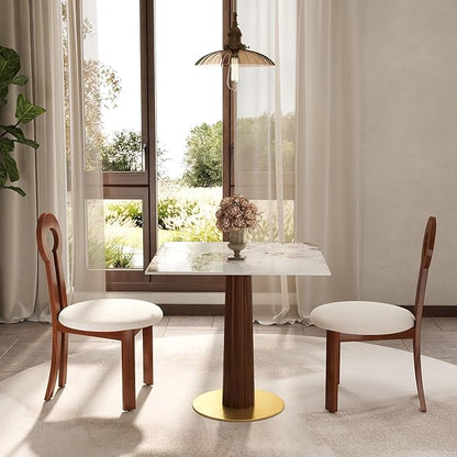 Sintered Stone Square Office Table and Chair Set - Meeting Table for Small Offices (Dark Brown Leg and Pandora Top, 1 Table and 2 Chairs)