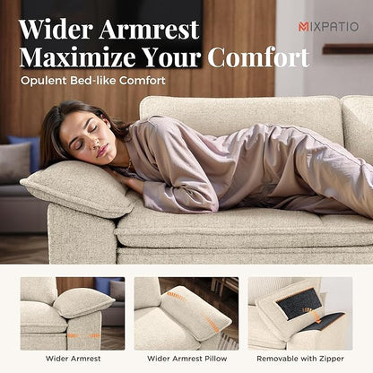 L-Shaped Cloud Modular Sofa Set with Chaise Lounge, 5-Piece Sectional & Deep Seat, Plush Chenille w/Removable Arms for Living Room - Beige