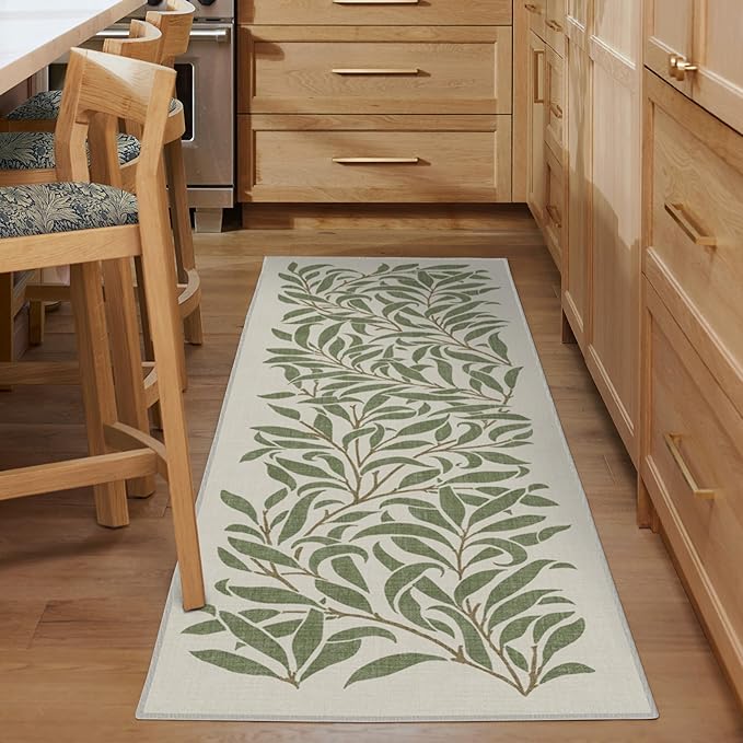 RUGGABLE x Morris & Co Washable Area Rug– Pure Willow Boughs Green 8x10, Stain-Resistant, Non-Slip – Large Machine Washable Rugs for Living Room, Bedroom, Hallway, Entryway & Office–with Standard Pad