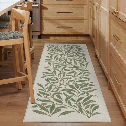 RUGGABLE x Morris & Co Washable Area Rug– Pure Willow Boughs Green 3x5, Stain-Resistant, Non-Slip – Small Machine Washable Rugs for Living Room, Bedroom, Hallway, Entryway & Office–with Cushioned Pad