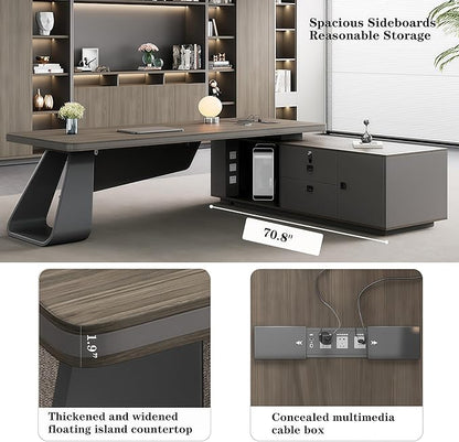 L Shaped Executive Desk, 102.4 inch Large Executive Computer Desk Set Drawers and Lockable, Power Socket and USB Port Storage, Without Display Racks and Bookshelves