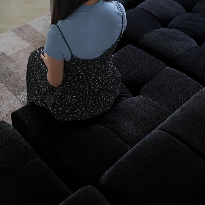 WJShome 183" Oversized Modular Sectional Sofa, U Shaped Couch with Ottoman,Sectional Couches for Living Room,Large Linen Deep Seat with Pillow Couches for Home,Spacious Space,Black