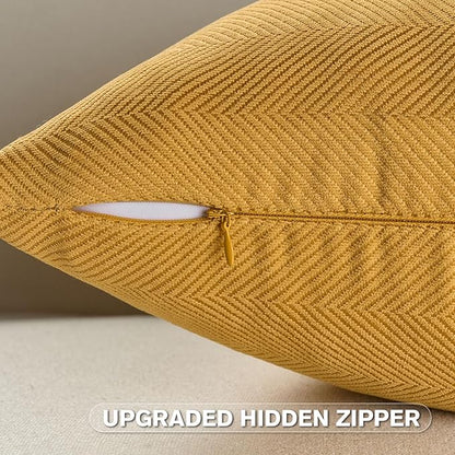 FUTEI Mustard Yellow Chenille Throw Pillow Covers 20x20 Inch Set of 2,Soft Wide Chevron Textured Cushion Case,Farmhouse Home Decor for Couch Bed Living Room