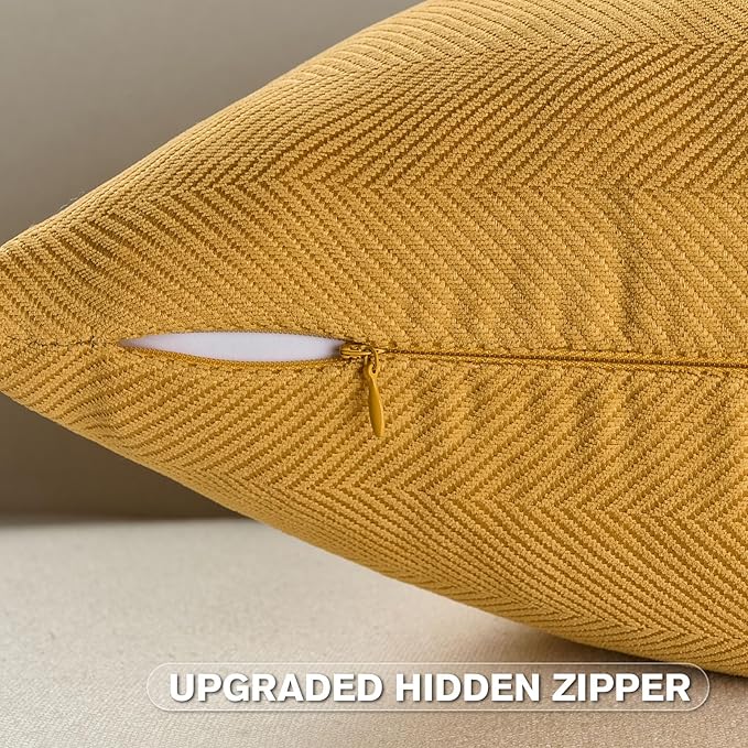 FUTEI Mustard Yellow Chenille Throw Pillow Covers 26x26 Inch Set of 2,Soft Wide Chevron Textured Euro Pillow Shams,Farmhouse Home Decor for Couch Bed Living Room