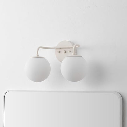 JONATHAN Y JYL3535C Louis Parisian Globe 15" 2-Light Metal/Frosted Glass Modern Contemporary LED Vanity Light Midcentury, Glam, Transitional, Bathroom, Powder Room, Dressing Room, Bedroom, Almond