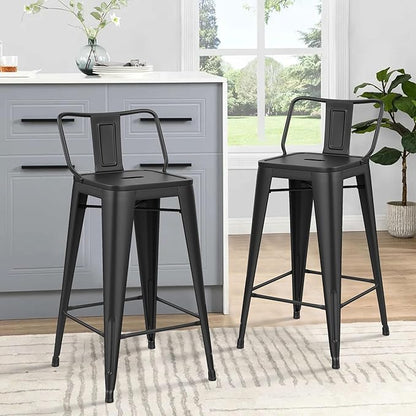 HAOBO Home Metal Bar Stools Set of 2 Low Back Counter Height Barstools 24" Industrial Barstool Patio Stool Metal Kitchen Stools Bar Chairs for Indoor Outdoor