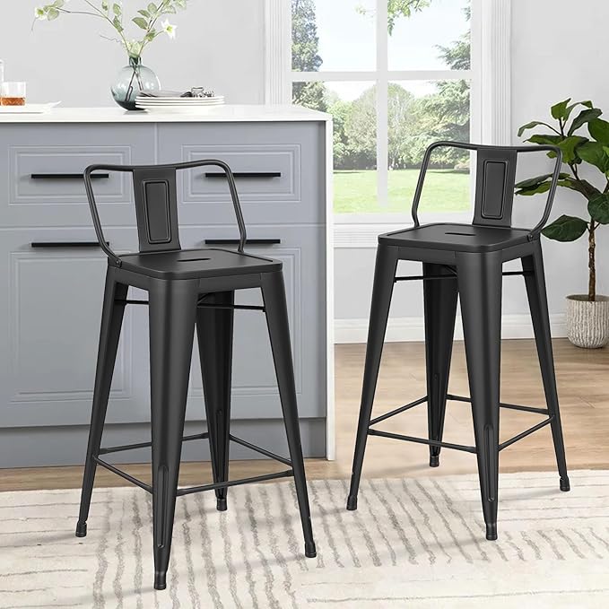 HAOBO Home Metal Bar Stools Set of 2 Low Back Counter Height Barstools 30" Industrial Barstool Patio Stool Metal Kitchen Stools Bar Chairs for Indoor Outdoor