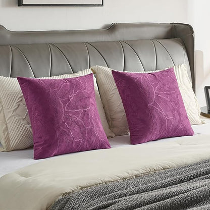 FUTEI Purple Velvet Throw Pillow Covers 12x20 Inch Set of 2,Soft Embossed Leaf-Relief Textured Lumbar Pillow Cases,Natural Home Decor for Couch Living Room