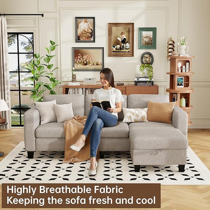 ZeeFu Sectional and Sofa Couches for Living Room - 78'' 3 Seater L-Shaped Modular Couch with Storage Ottoman - Modern Velevt Fabric Upholstered Sofa Set for Small Space Apartment Office