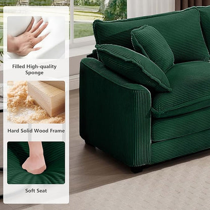 mikibama Luxury 3 Piece Sofa Set, Loveseat Couch & 2 Single Sofa Set, Modern Corduroy Comfy Cloud Couches Set for Living Room Office with 2 Armrest Pillows and 4 Toss Pillows, Green