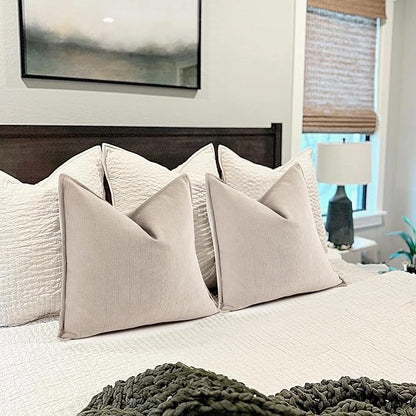 ZWJD Beige Pillow Covers 20x20 Set of 2 Chenille Throw Pillow Covers with Elegant Design Soft and Luxurious Decorative Throw Pillows for Couch, Bed, and Home Decor