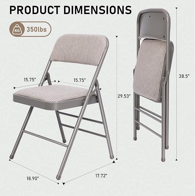 SEALAMB 30 Pack Padded Folding Chairs, Durable Metal Folding Chairs with Fabric Seat & Back for Home Office Wedding Party Events, 350lb Capacity (Grey-Fabric, 30 Pack)