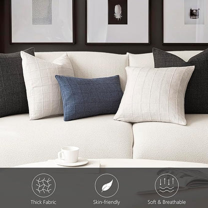 Foindtower Set of 2 Decorative Linen Check Throw Pillow Covers Neutral Farmhouse Lumbar Cushion Covers Modern Boho Home Decor for Sofa Chair Couch Bedroom Living Room,12×24 Inch,Charcoal