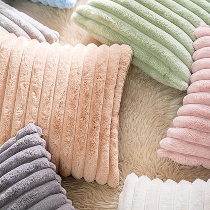DEELAND Pack of 2,Double-Sided Faux Fur Plush Decorative Throw Pillow Covers Fuzzy Striped Soft Pillowcase Cushion Covers for Sofa Couch Bedroom Lightblue 26x26 inch