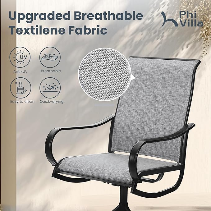 PHI VILLA Patio Swivel Dining Chairs Set of 4, Outdoor Chair with Textilene Mesh Fabric & Black Metal Frame for All Weather Outdoor Lawn Garden Poolside (Gray)