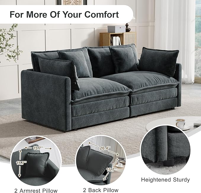 Modular Sectional Sofa, 76.7 Inch I-Shaped Cloud Sofa with Deep Seat Comfortable Chenille Sofa with Cushion Double Sectional Sofa for Living Room Apartment,Gray