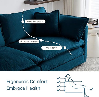 Modular Sectional Sofa, 146.5 Inch L-Shaped Cloud Sofa with Deep Seat Chenille Sofa with Cushions, Four Seater Sectional Sofa for Living Room Apartment,Blue