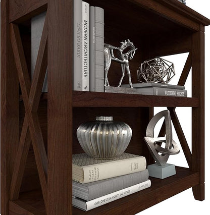 Bush Furniture Key West Small 2 Shelf Bookcase in Bing Cherry, Compact Home Organizer, Vertical Storage Solution, Bookshelf for Office or Living Room