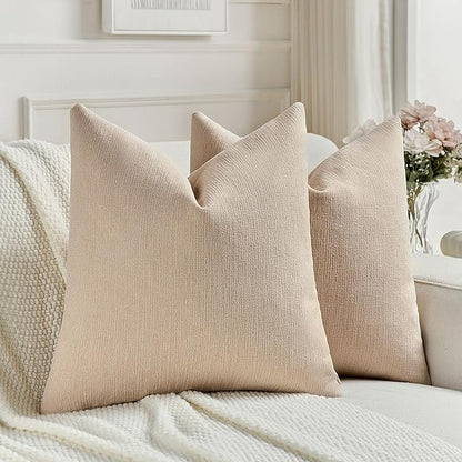 FUTEI Dusky Pink Chenille Decorative Throw Pillow Covers 26x26 Inch Set of 2,Soft Cozy Faux Linen Textured Euro Pillow Shams,Farmhouse Home Decor for Couch Living Room
