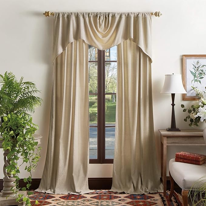 Martha Stewart Naples Chenille Solid Back Tab Window Curtain Panel Pair, 84, Natural