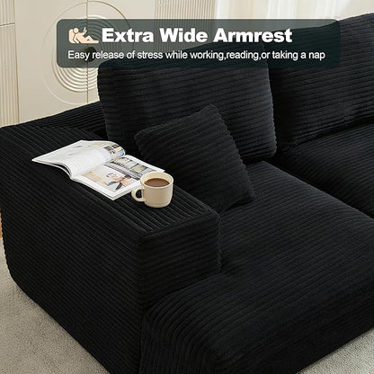 Modular Sectional Cloud Couch for Living Room,Modern Boneless Couche Set with Plush Corduroy,Comfy Floor Sofa with Memory Foam,Stupendous U Shaped Sofa with Ottoman,No Assembly Required,Black