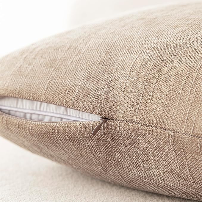 Foindtower Set of 2 Soft Textured Chenille Throw Decorative Pillow Covers Square Accent Solid Cushion Cover Cozy Neutral Farmhouse Pillow Case for Couch Sofa Bedroom Living Room 20x20 Inch,Cream Camel