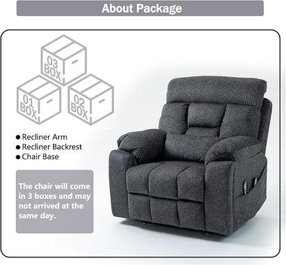 4 OKIN Motor Power Lay Flat Lift Recliner Chair for Elderly Adults Oversized Recliners with Massage Heat, Adjustable Head-Back-Lumbar-Leg-Support, Extended Footrest, 2 Cup Holders