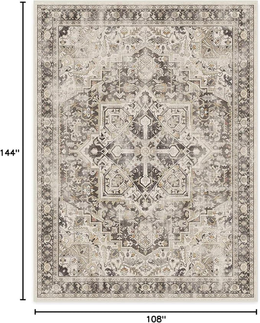 RUGGABLE Washable Vintage Area Rug – Kamran Hazel 9x12, Stain-Resistant, Non-Slip – Large Machine Washable Rugs for Living Room, Bedroom, Hallway, Entryway & Office–with Cushioned Pad