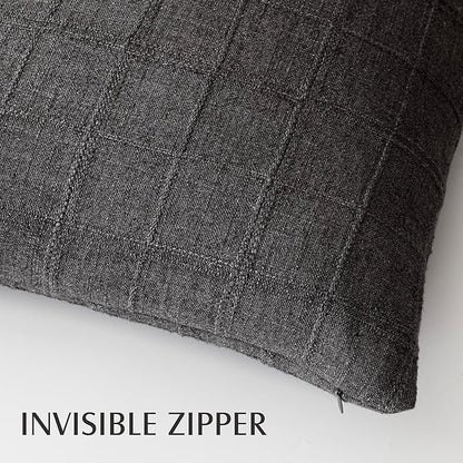Foindtower Set of 2 Decorative Linen Check Throw Pillow Covers Neutral Farmhouse Lumbar Cushion Covers Modern Boho Home Decor for Sofa Chair Couch Bedroom Living Room,12×20 Inch,Charcoal
