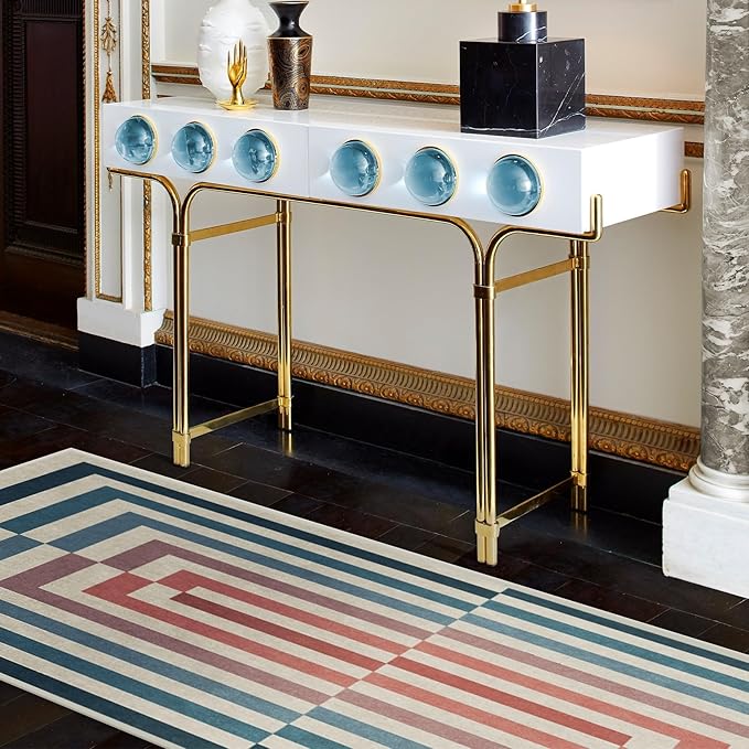 RUGGABLE x Jonathan Adler Washable Modern Area Rug – Op Art Teal 3x5, Stain-Resistant, Non-Slip – Small Machine Washable Rugs for Living Room, Bedroom, Hallway, Entryway & Office–with Standard Pad