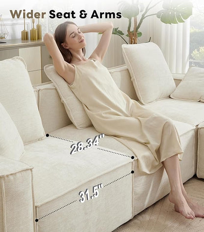 WILLOVE Modular Sectional Sofa Set, Chenille Cloud Couch with Wide Armrests & 8 Pillows, Deep Seat Couches for Living Room, 4-Seater Beige