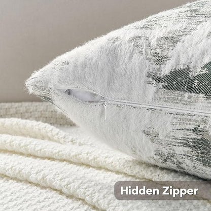 FUTEI Dark Green White Decorative Throw Pillow Covers 24x24 Inch Set of 2,Soft Faux Cashmere Jacquard - Textured & Cozy Euro Pillow Shams,Modern Home Decor for Couch Bed Living Room