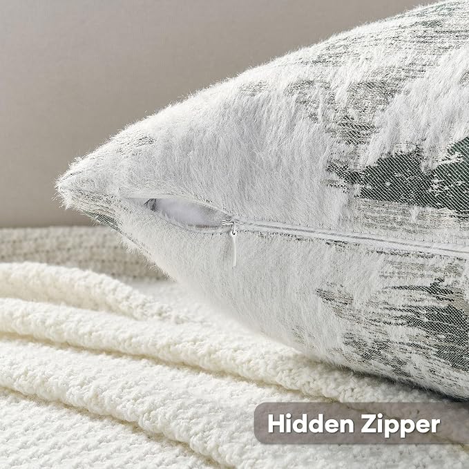 FUTEI Dark Green White Decorative Throw Pillow Covers 16x16 Inch Set of 2,Soft Faux Cashmere Jacquard - Textured & Cozy Cushion Case,Modern Home Decor for Couch Bed Living Room