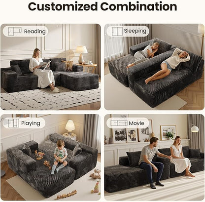 104" Cloud Sectional Couch with Chaise, Boneless L-Shaped Cloud Couch with Deep Seat, Soft Plush Modern Minimalist Sofa, Assembly Free Comfy Sofa for Office Living Room Apartment(Grey, Right Chaise)