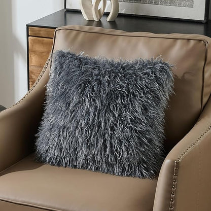 FUTEI Dark Grey Decorative Throw Pillow Covers 18x18 Inch Set of 2,Soft Cozy Faux Fine Wool Textured Cushion Case,Modern Home Luxury Decor for Couch Bed Living Room