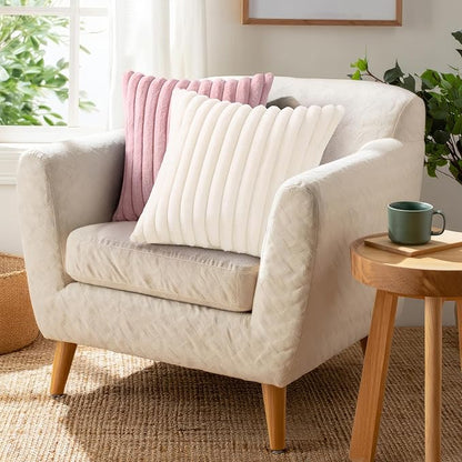 Pallene Faux Fur Plush Throw Pillow Covers 22x22 Set of 2, Luxury Soft Fluffy Striped Decorative Pillow Covers for Sofa, Couch, Living Room, Blush Pink