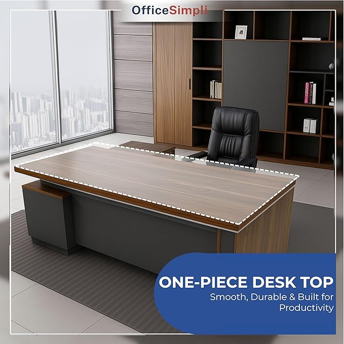 OfficeSimpli Modern L Shaped Executive Desk, 84x72x30 Inch - Made in USA – Ships Mostly Assembled – Home Office Workstation & Business Furniture, Large CEO Desk Table with Cabinets & Lockable Drawers