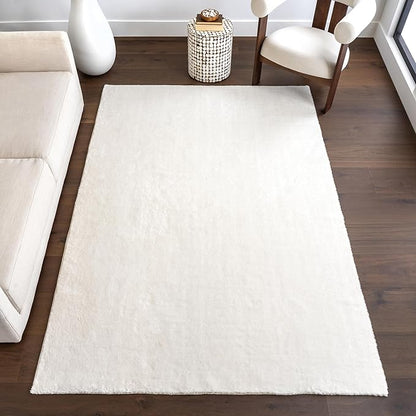 nuLOOM 4' Square Cozy Plush SuperiorWash Area Rug, Machine Washable, Non-Slip, Soft Fluffy Shag Carpet for Living Room Bedroom Kids Room Nursery Home Decor, Loni White