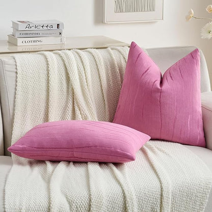 FUTEI Hot Pink Chenille Decorative Throw Pillow Covers 26x26 Inch Set of 2,Soft Embossed Striped Textured Euro Pillow Shams,Modern Home Decor for Couch Bed Living Room