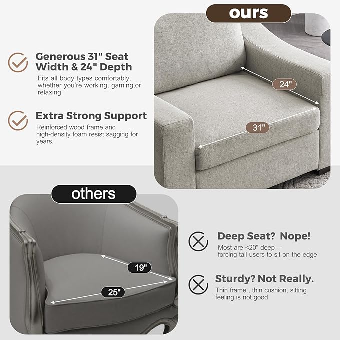 ABCASA 47" W Oversized Accent Chair Set of 2, Comfy Upholstered Sofa Chair with Large Seat and Wide Armrest, Pet-Friendly Modern Lounge Armchair for Living Room/Apartment/Bedroom, Soft Linen, Oatmeal