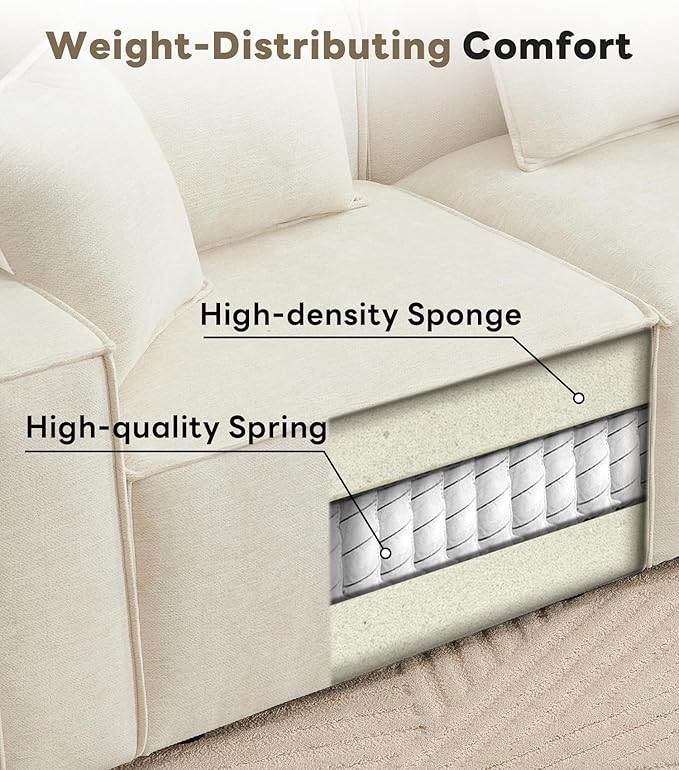WILLOVE Modular Sectional Sofa Set, Chenille Cloud Couch with Wide Armrests & 8 Pillows, Deep Seat Couches for Living Room, 4-Seater Beige