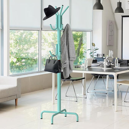 Simple Houseware Standing Coat and Hat Hanger Organizer Rack, 12 Hooks, Turquoise