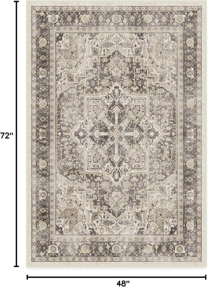 RUGGABLE Washable Vintage Area Rug – Kamran Hazel 4x6, Stain-Resistant, Non-Slip – Medium Machine Washable Rugs for Living Room, Bedroom, Hallway, Entryway & Office–with Cushioned Pad