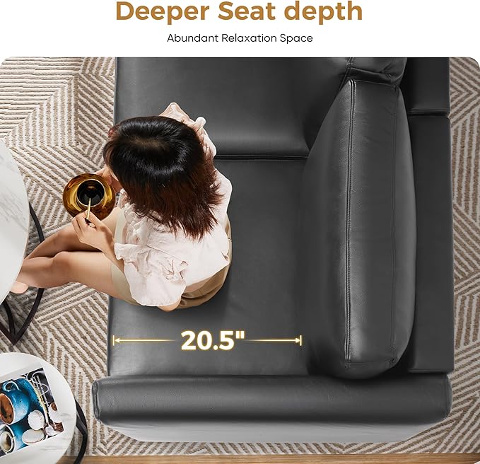 ABCASA Faux Leather Oversized Accent Chair with Storage Deep Seat Single Sofa Large Reading Armchair for Living Room Bedroom Office Black Set of 2